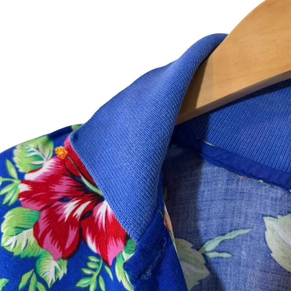 Impressions Tropical Button Up Shirt Short Sleeve Bright Floral Pattern Collared - Picture 6 of 7